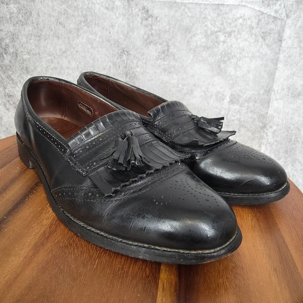 Allen Edmonds Bridgeton Loafers Mens 11 C Black Leather Brogue Kiltie Tassel USA